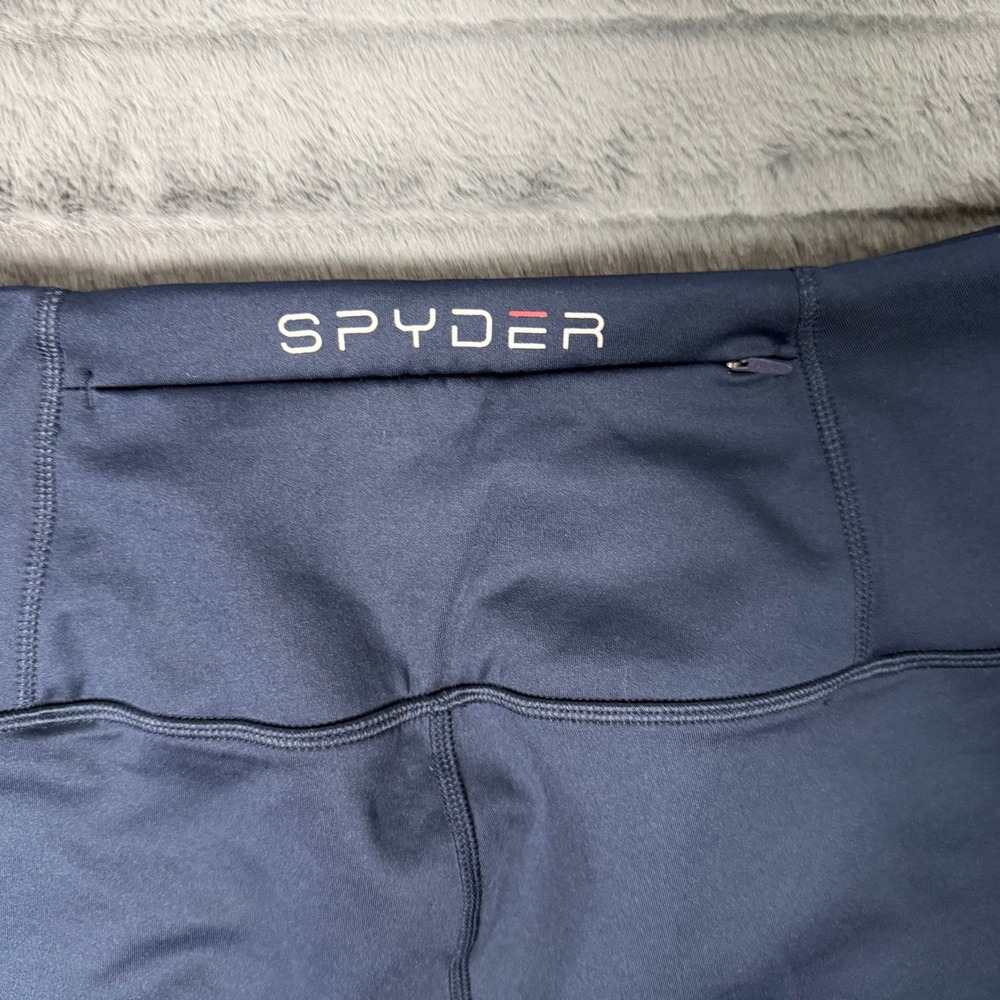 Spyder Active Leggings Womens Medium Navy Blue High Rise Back Zip Pocket Stretch - Picture 9 of 10